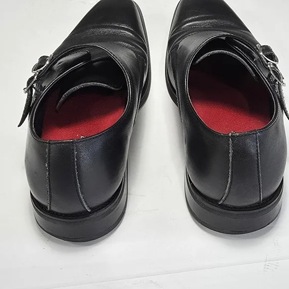 La Milano Men's Black Leather Monk Strap Shoes